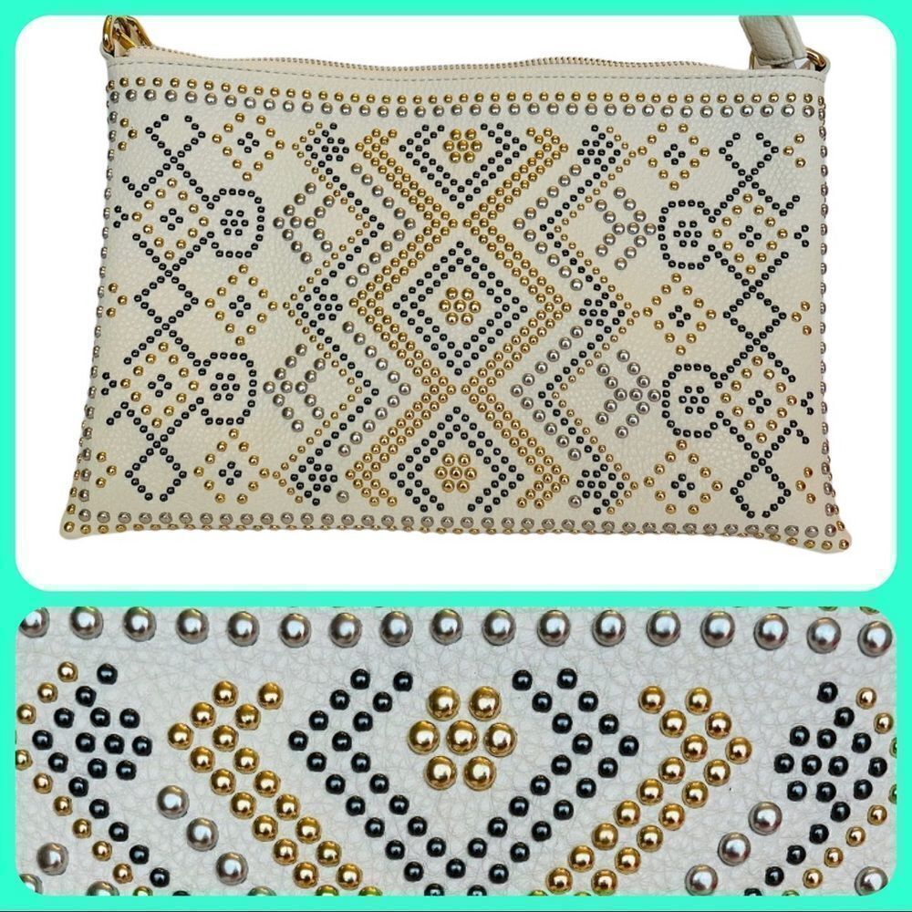OFF WHITE BOHEMIAN‎ AZTEC STYLE BEADED SHOULDER BAG